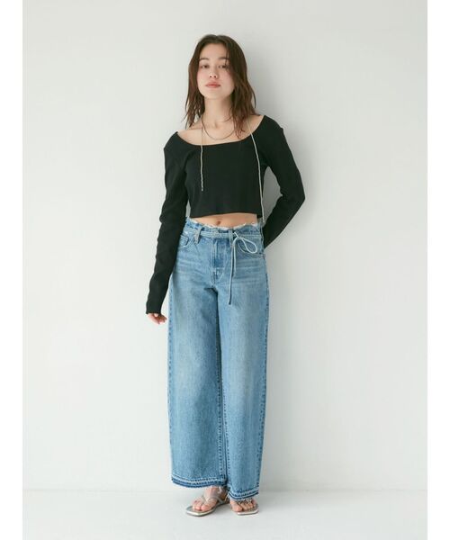 Ungrid（アングリッド）の「スクエアネックショートロングスリーブTee（Tシャツ/カットソー・レディース・パープル/グリーン系その他/ブラック・FREE）」の10枚目の写真