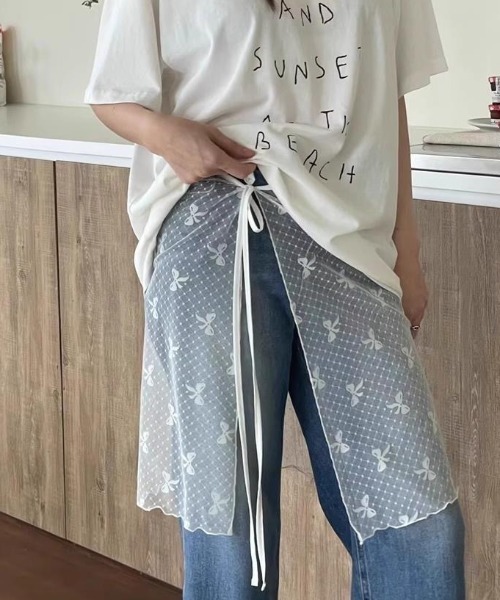 GEMEDA(ジェメダ)の「リボンドットチュールパレオ(スカート・レディース・ホワイト/ブラック・M)」の9枚目の写真