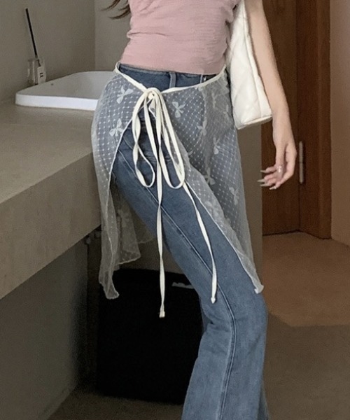 GEMEDA(ジェメダ)の「リボンドットチュールパレオ(スカート・レディース・ホワイト/ブラック・M)」の12枚目の写真