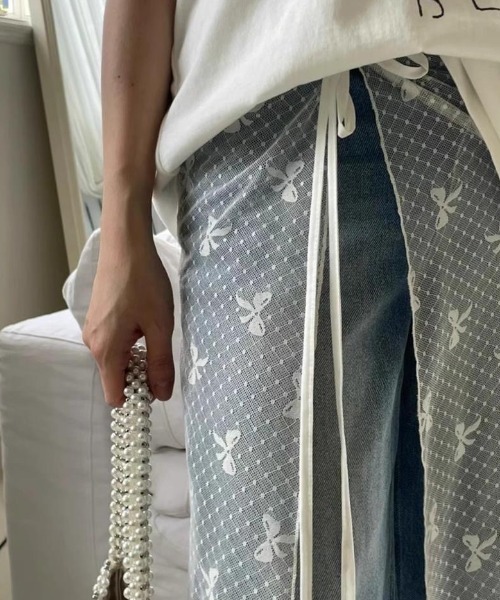 GEMEDA(ジェメダ)の「リボンドットチュールパレオ(スカート・レディース・ホワイト/ブラック・M)」の4枚目の写真