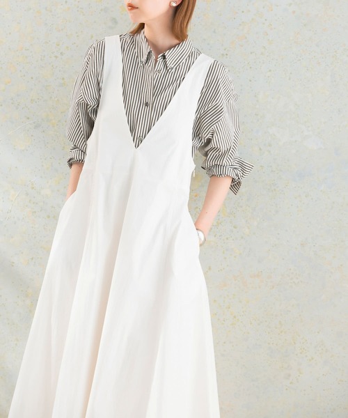 URBAN RESEARCH ROSSO WOMEN(アーバンリサーチ ロッソ)の「Vネックジャンパードレス(ジャンパースカート・レディース・オレンジ/ホワイト/ベージュ・FREE)」の4枚目の写真