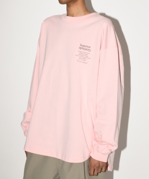 【Lサイズ】Tシャツ ピンク バックフラワープリント オーバーサイズ ロングTシャツ /'Flower' L/S