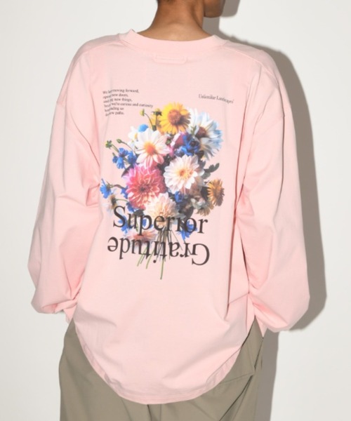 バックフラワープリント オーバーサイズ ロングTシャツ /'Flower' L/S