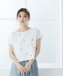 ビジュークロップド袖タックカットソープルオーバー