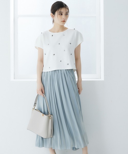 12Twelve Agenda(トゥエルブ アジェンダ)の「ビジュークロップド袖タックカットソープルオーバー(Tシャツ/カットソー・レディース・チャコールグレー/ネイビー/オフホワイト・M)」の10枚目の写真