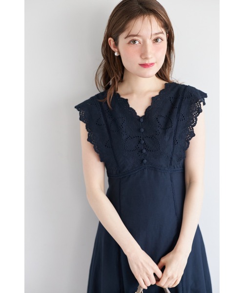 サラマリカ 上質インディアコットン立体レース刺繍ウエストリボンワンピース♪ サラマリカ 上質インディアコットン立体レース刺繍ウエスト