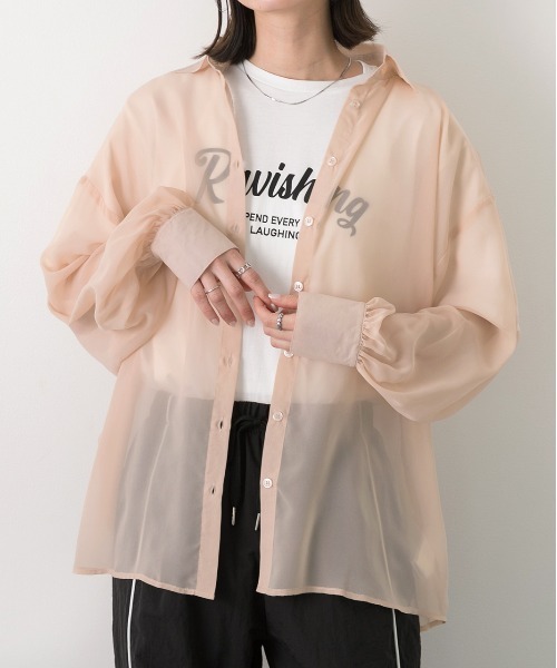 ad thie（アドティエ）の「カラバリ豊富  オーバーシルエットシアーシャツ（シャツ/ブラウス・レディース・オレンジ/ライトグレー/ピンク/オフホワイト/ブラック/ライトブルー・FREE）」の6枚目の写真