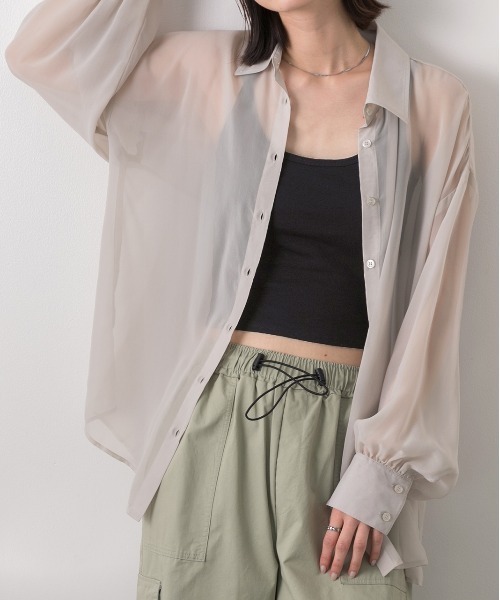 ad thie（アドティエ）の「カラバリ豊富  オーバーシルエットシアーシャツ（シャツ/ブラウス・レディース・オレンジ/ライトグレー/ピンク/オフホワイト/ブラック/ライトブルー・FREE）」の4枚目の写真