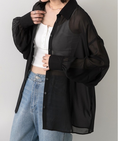 ad thie（アドティエ）の「カラバリ豊富  オーバーシルエットシアーシャツ（シャツ/ブラウス・レディース・オレンジ/ライトグレー/ピンク/オフホワイト/ブラック/ライトブルー・FREE）」の3枚目の写真