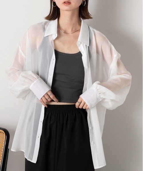 ad thie（アドティエ）の「カラバリ豊富  オーバーシルエットシアーシャツ（シャツ/ブラウス・レディース・オレンジ/ライトグレー/ピンク/オフホワイト/ブラック/ライトブルー・FREE）」の12枚目の写真