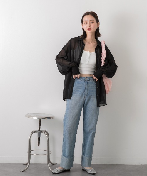 ad thie（アドティエ）の「カラバリ豊富  オーバーシルエットシアーシャツ（シャツ/ブラウス・レディース・オレンジ/ライトグレー/ピンク/オフホワイト/ブラック/ライトブルー・FREE）」の10枚目の写真