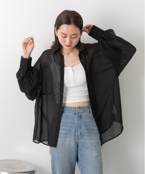 ad thie（アドティエ）の「カラバリ豊富  オーバーシルエットシアーシャツ（シャツ/ブラウス・レディース・オレンジ/ライトグレー/ピンク/オフホワイト/ブラック/ライトブルー・FREE）」の9枚目の写真