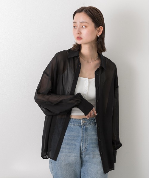 ad thie（アドティエ）の「カラバリ豊富  オーバーシルエットシアーシャツ（シャツ/ブラウス・レディース・オレンジ/ライトグレー/ピンク/オフホワイト/ブラック/ライトブルー・FREE）」の8枚目の写真