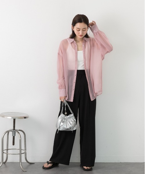 ad thie（アドティエ）の「カラバリ豊富  オーバーシルエットシアーシャツ（シャツ/ブラウス・レディース・オレンジ/ライトグレー/ピンク/オフホワイト/ブラック/ライトブルー・FREE）」の17枚目の写真