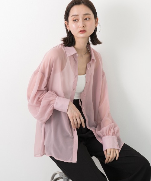 ad thie（アドティエ）の「カラバリ豊富  オーバーシルエットシアーシャツ（シャツ/ブラウス・レディース・オレンジ/ライトグレー/ピンク/オフホワイト/ブラック/ライトブルー・FREE）」の7枚目の写真