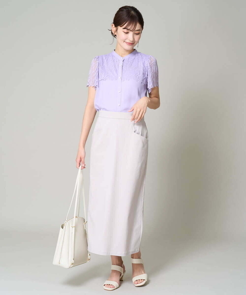 a.v.v（アーヴェヴェ）の「レースヨークブラウス（シャツ/ブラウス・レディース・ネイビー/ブルー/アイボリー/ライラック・34/36/38/40/42）」の17枚目の写真