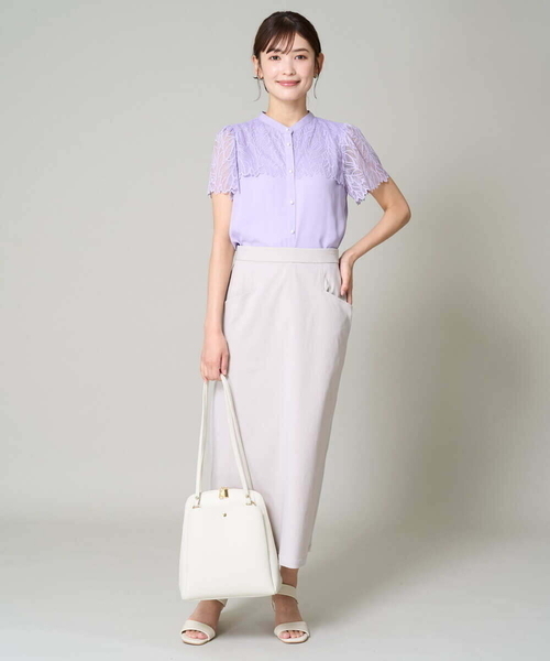 a.v.v（アーヴェヴェ）の「レースヨークブラウス（シャツ/ブラウス・レディース・ネイビー/ブルー/アイボリー/ライラック・34/36/38/40/42）」の18枚目の写真