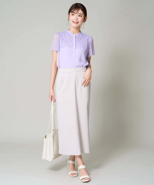 a.v.v（アーヴェヴェ）の「レースヨークブラウス（シャツ/ブラウス・レディース・ネイビー/ブルー/アイボリー/ライラック・34/36/38/40/42）」の19枚目の写真