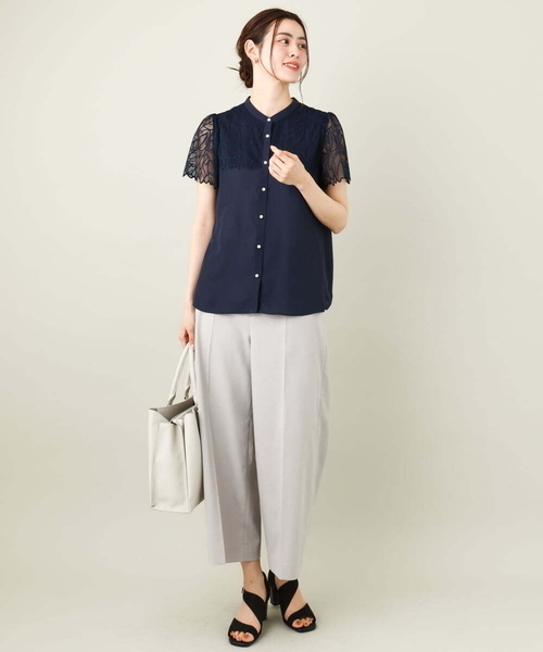 a.v.v（アーヴェヴェ）の「レースヨークブラウス（シャツ/ブラウス・レディース・ネイビー/ブルー/アイボリー/ライラック・34/36/38/40/42）」の9枚目の写真