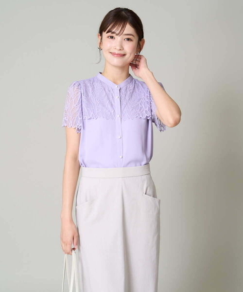 a.v.v（アーヴェヴェ）の「レースヨークブラウス（シャツ/ブラウス・レディース・ネイビー/ブルー/アイボリー/ライラック・34/36/38/40/42）」の16枚目の写真
