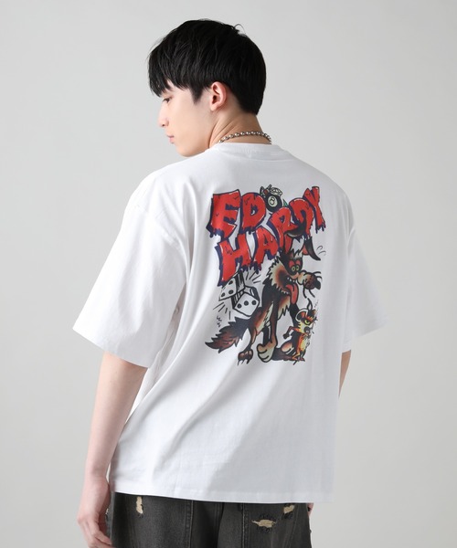 Ed Hardy(エドハーディー)の「Buyer's Select/ED HARDYアートバックプリントウルフプリント半袖Tシャツ(Tシャツ/カットソー・メンズ・ブラック/ホワイト/ライム・M/L)」の6枚目の写真