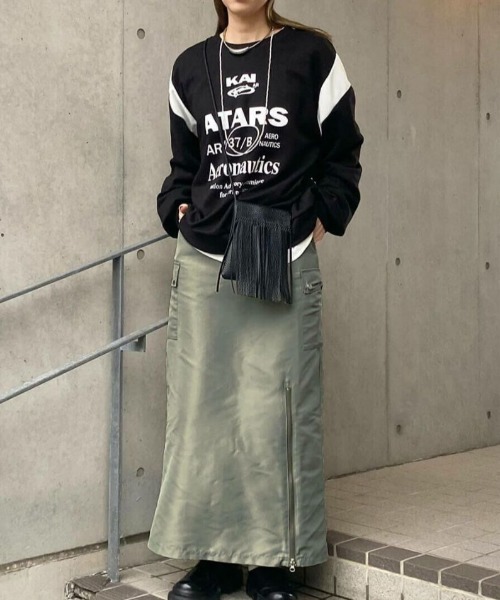 ISOOK（アイスー）の「ジップスリットカーゴスカート(kiharu original) / ミリタリースカート ロング スリットスカート デザインスカート（スカート・レディース・カーキ/ブラック・FREE）」の9枚目の写真