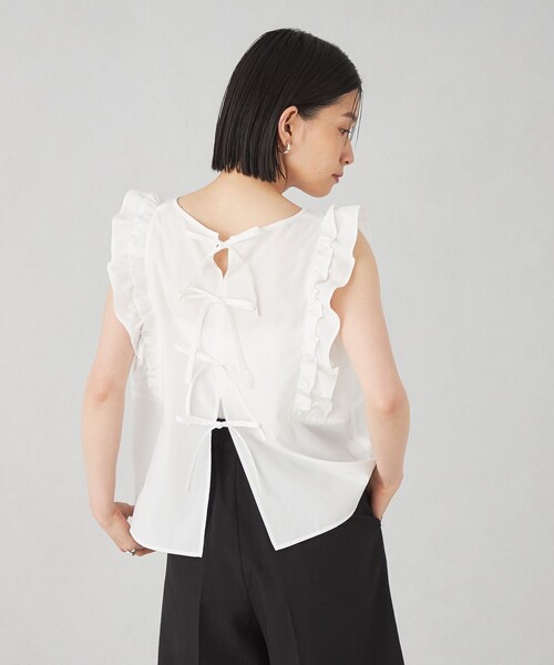 EMMEL REFINES（エメルリファインズ）の「＜EMMEL REFINES＞EM ソデフリル バックリボン ブラウス（シャツ/ブラウス・レディース・コバルトブルー/ネイビー/ホワイト・FREE）」の7枚目の写真
