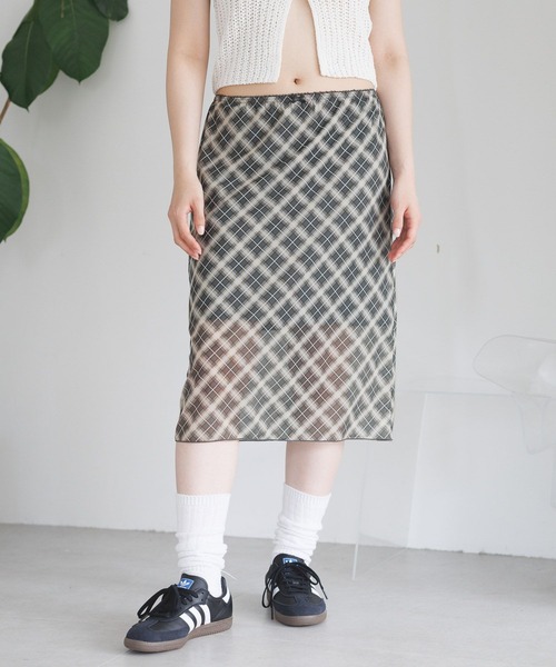 3.3 Field Trip （3.3フィールドトリップ）の「3.3 Field Trip／シアーチェックスカート（スカート・レディース・ブラウン/グレー・FREE）」の2枚目の写真