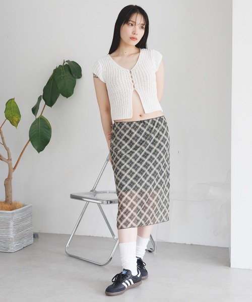 3.3 Field Trip （3.3フィールドトリップ）の「3.3 Field Trip／シアーチェックスカート（スカート・レディース・ブラウン/グレー・FREE）」の4枚目の写真