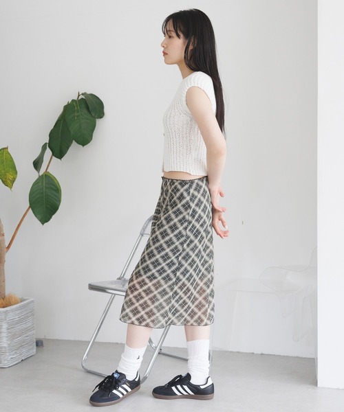 3.3 Field Trip （3.3フィールドトリップ）の「3.3 Field Trip／シアーチェックスカート（スカート・レディース・ブラウン/グレー・FREE）」の5枚目の写真