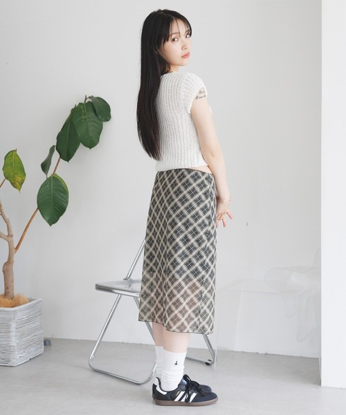 3.3 Field Trip （3.3フィールドトリップ）の「3.3 Field Trip／シアーチェックスカート（スカート・レディース・ブラウン/グレー・FREE）」の6枚目の写真