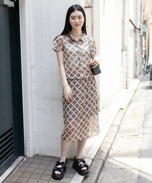 3.3 Field Trip （3.3フィールドトリップ）の「3.3 Field Trip／シアーチェックスカート（スカート・レディース・ブラウン/グレー・FREE）」の18枚目の写真