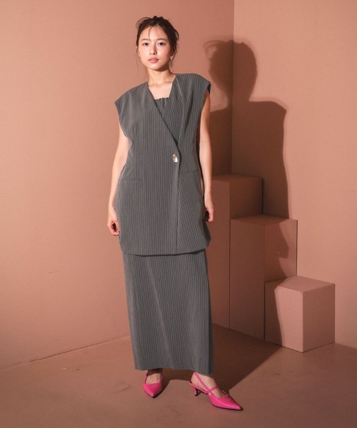 セール】【ANDRESD】back sheer gilet setup dress 2点セット 結婚式