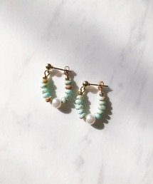 ビーズ＆パールモチーフフープピアス