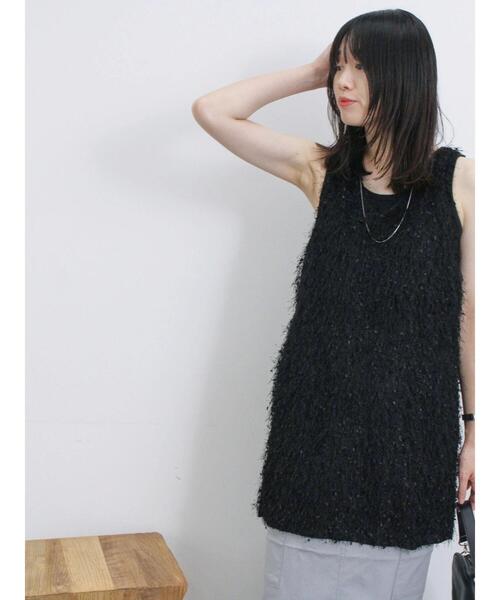 Samansa Mos2 blue（サマンサモスモスブルー）の「◎【前後2way】フラッグフリンジプルオーバー（Tシャツ/カットソー・レディース・ブラック/グレー/キナリ・F）」の18枚目の写真