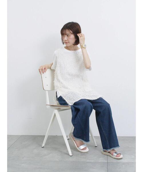 Samansa Mos2 blue（サマンサモスモスブルー）の「◎【前後2way】フラッグフリンジプルオーバー（Tシャツ/カットソー・レディース・ブラック/グレー/キナリ・F）」の12枚目の写真