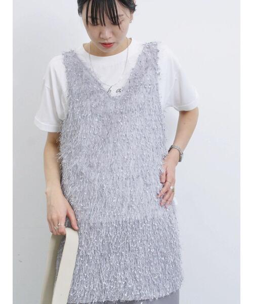 Samansa Mos2 blue（サマンサモスモスブルー）の「◎【前後2way】フラッグフリンジプルオーバー（Tシャツ/カットソー・レディース・ブラック/グレー/キナリ・F）」の8枚目の写真