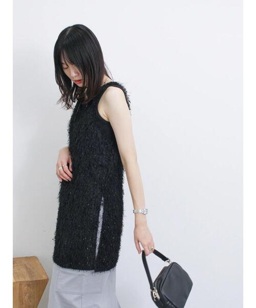 Samansa Mos2 blue（サマンサモスモスブルー）の「◎【前後2way】フラッグフリンジプルオーバー（Tシャツ/カットソー・レディース・ブラック/グレー/キナリ・F）」の4枚目の写真