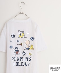 PEANUTS 天竺オルテガ柄プリントTシャツ