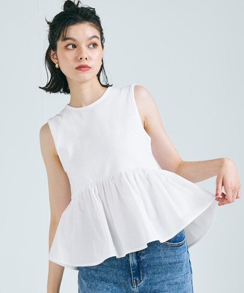 coca（coca）（コカ）の「【WEB限定セール】異素材切り替えリブフレアタンクトップ（タンクトップ・レディース・ホワイト/ブラック・L/M）」の10枚目の写真