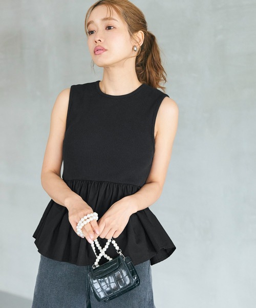 新品☆異素材ドッキングトップス⭐︎ 定価１３５００円⭐︎送料込 セール】2タイプ展開 リボン付き 異素材ドッキングレースニット