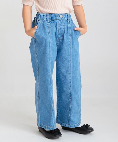 BRANSHES（ブランシェス）の「【綿100％】デニムワイドパンツ（デニムパンツ・キッズ・ブルー/ネイビー/グレー・90/100/110/120/130/140/150）」の5枚目の写真