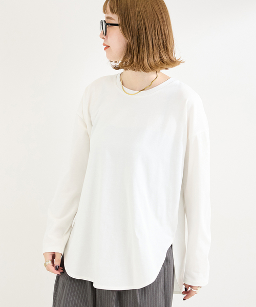 B.C STOCK（ベーセーストック）の「《追加4》裾ラウンドロンTEE（Tシャツ/カットソー・レディース・ホワイト/ブラック/ブラック系その他・FREE）」の2枚目の写真