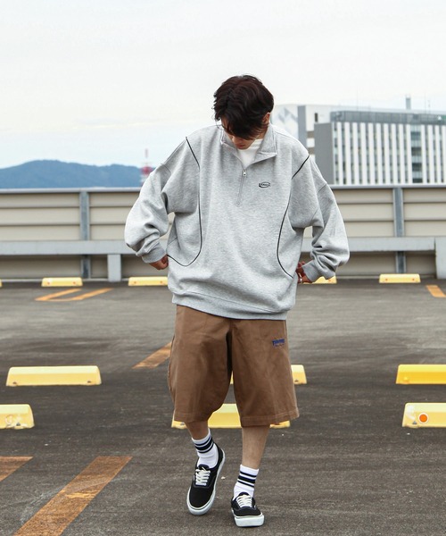 KANGOL（カンゴール）の「【別注】 ZIP FIVE × KANGOL パイピング バルーンシルエット ハーフジップ スウェット トレーナー / 長袖（スウェット・メンズ・ネイビー/オートミール/ブラック/ダークグリーン/杢グレー/チャコール/ホワイト・LARGE/MEDIUM/X-LARGE）」の20枚目の写真