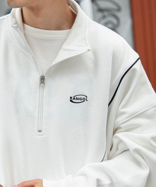KANGOL（カンゴール）の「【別注】 ZIP FIVE × KANGOL パイピング バルーンシルエット ハーフジップ スウェット トレーナー / 長袖（スウェット・メンズ・ネイビー/オートミール/ブラック/ダークグリーン/杢グレー/チャコール/ホワイト・LARGE/MEDIUM/X-LARGE）」の8枚目の写真