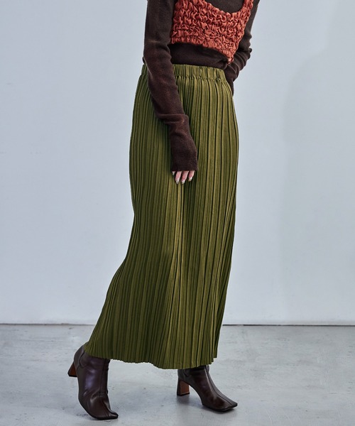 Fashion Letter（ファッションレター）の「プリーツタイトスカート ウエストゴム 秋 冬（スカート・レディース・グレイッシュベージュ/ブラウン/カーキ/グリーン/チャコール/ブラック・L/M）」の5枚目の写真