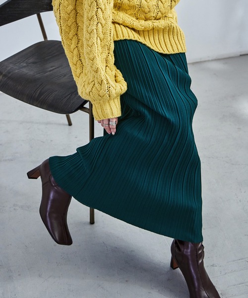 Fashion Letter（ファッションレター）の「プリーツタイトスカート ウエストゴム 秋 冬（スカート・レディース・グレイッシュベージュ/ブラウン/カーキ/グリーン/チャコール/ブラック・L/M）」の6枚目の写真