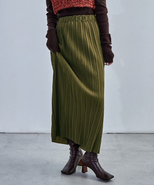 Fashion Letter（ファッションレター）の「プリーツタイトスカート ウエストゴム 秋 冬（スカート・レディース・グレイッシュベージュ/ブラウン/カーキ/グリーン/チャコール/ブラック・L/M）」の20枚目の写真