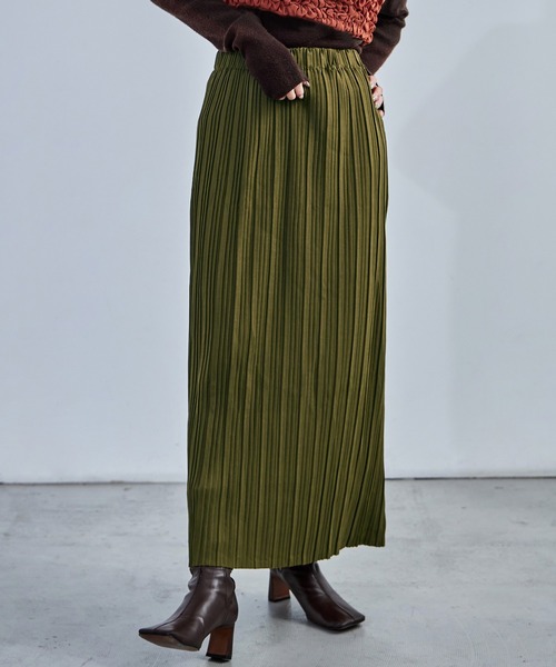 Fashion Letter（ファッションレター）の「プリーツタイトスカート ウエストゴム 秋 冬（スカート・レディース・グレイッシュベージュ/ブラウン/カーキ/グリーン/チャコール/ブラック・L/M）」の22枚目の写真
