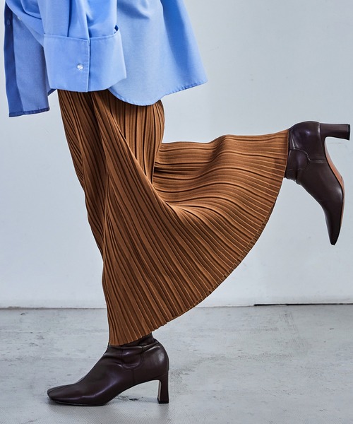 Fashion Letter（ファッションレター）の「プリーツタイトスカート ウエストゴム 秋 冬（スカート・レディース・グレイッシュベージュ/ブラウン/カーキ/グリーン/チャコール/ブラック・L/M）」の9枚目の写真